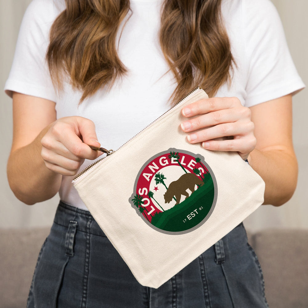 Los Angeles, California, Vintage State Bear, Organic Cotton Zipper Pouch, Go Bag Go Bag Lantern Press 