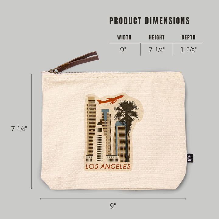 Los Angeles, California, Woodblock,, Organic Cotton Zipper Pouch, Go Bag Go Bag Lantern Press 