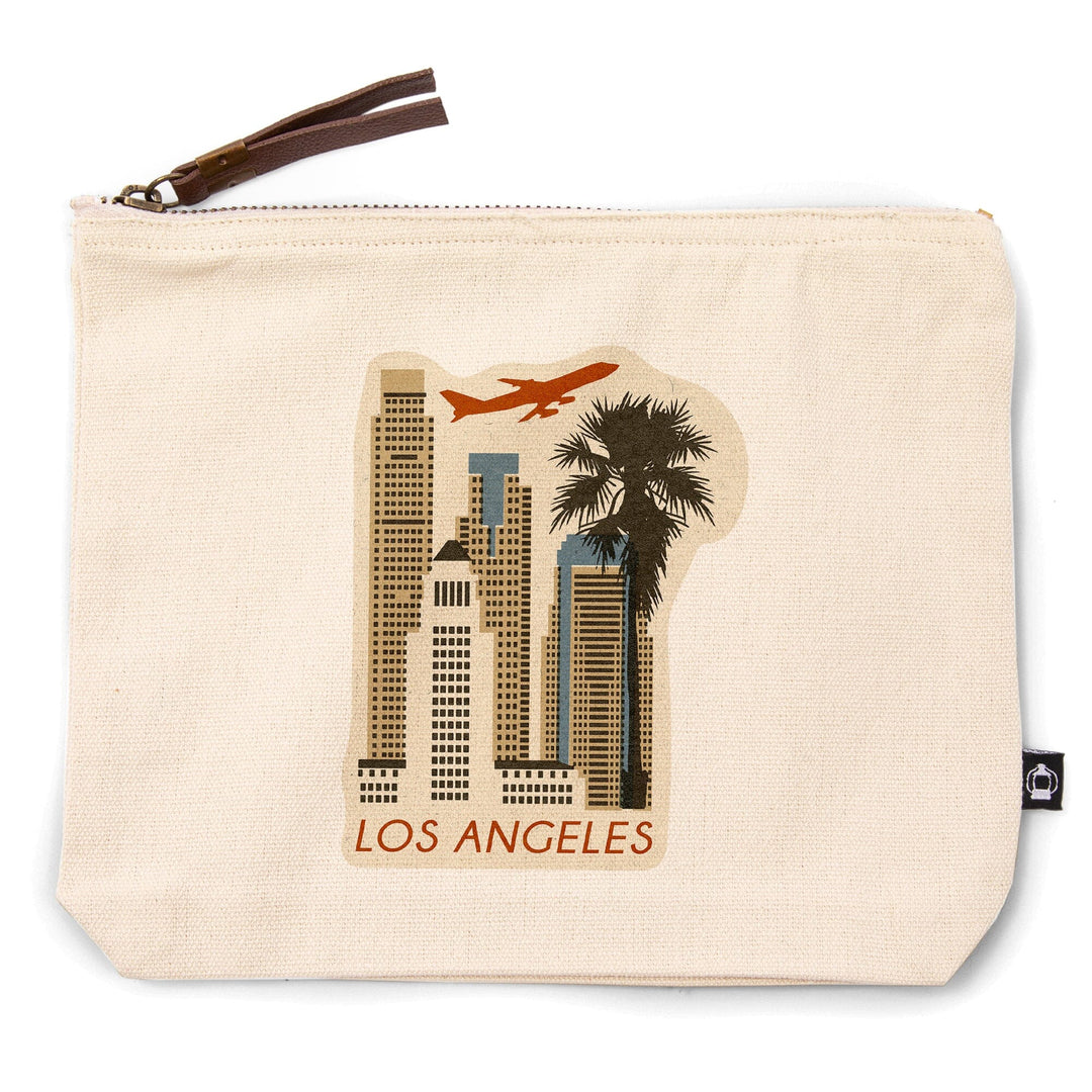 Los Angeles, California, Woodblock,, Organic Cotton Zipper Pouch, Go Bag Go Bag Lantern Press 