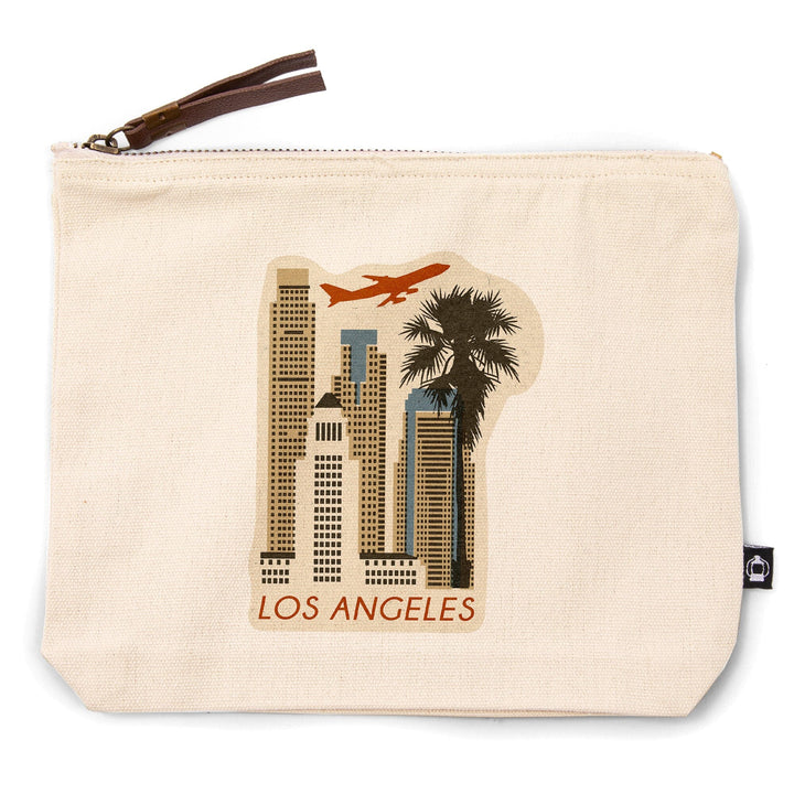 Los Angeles, California, Woodblock,, Organic Cotton Zipper Pouch, Go Bag Go Bag Lantern Press 