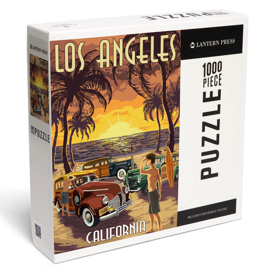 Los Angeles, California, Woodies and Sunset, Jigsaw Puzzle Puzzle Lantern Press 