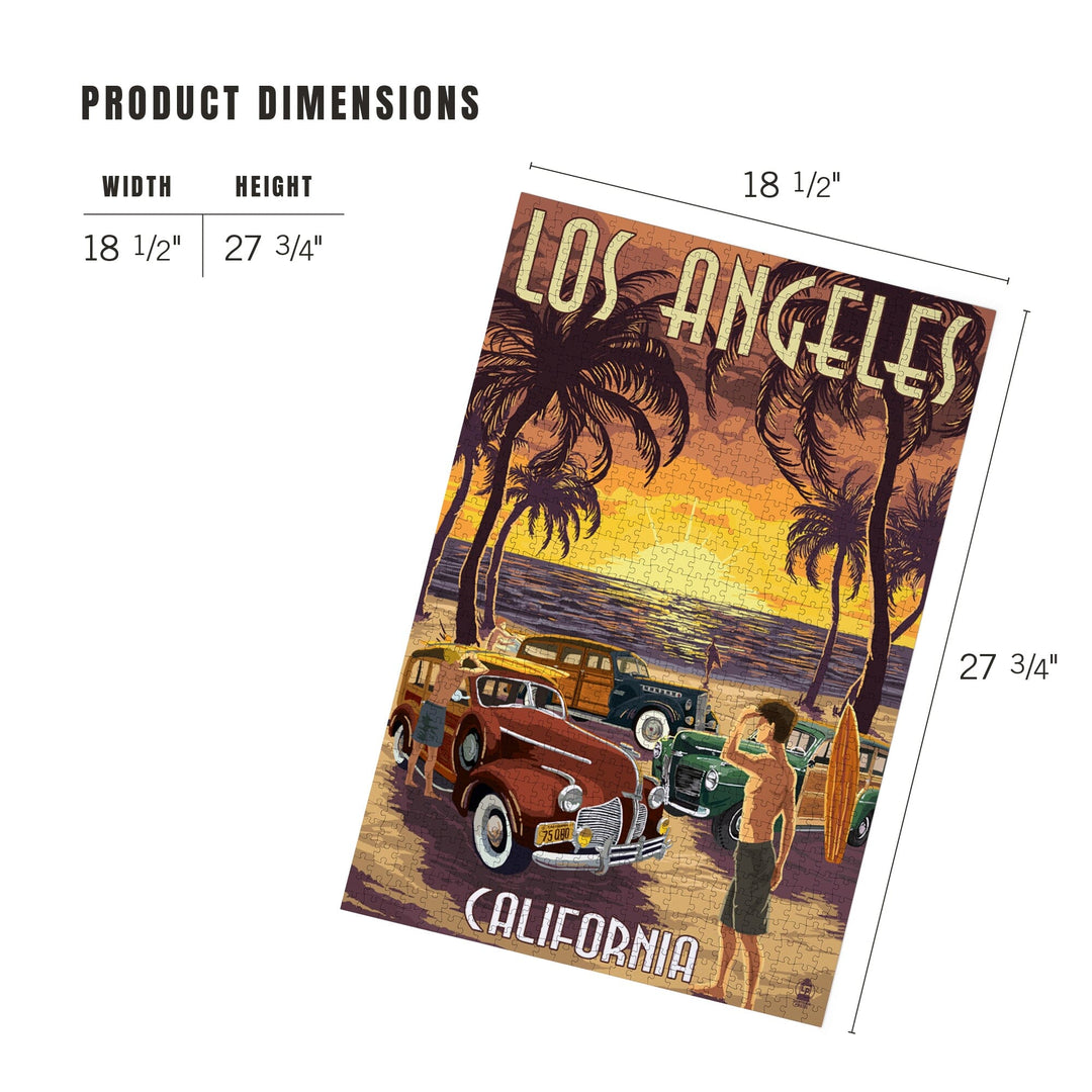 Los Angeles, California, Woodies and Sunset, Jigsaw Puzzle Puzzle Lantern Press 
