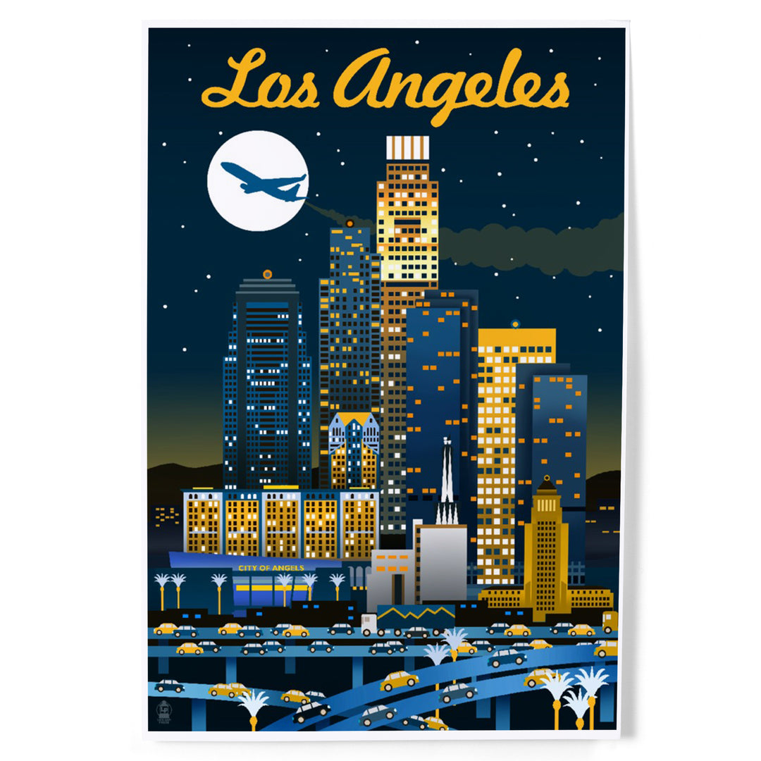 Los Angeles, Retro Skyline Series, Dark, Art & Giclee Prints Art Lantern Press 12 x 18 Art Print 