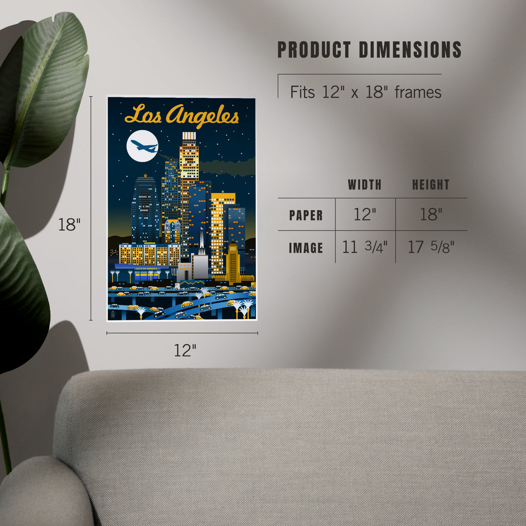 Los Angeles, Retro Skyline Series, Dark, Art & Giclee Prints Art Lantern Press 