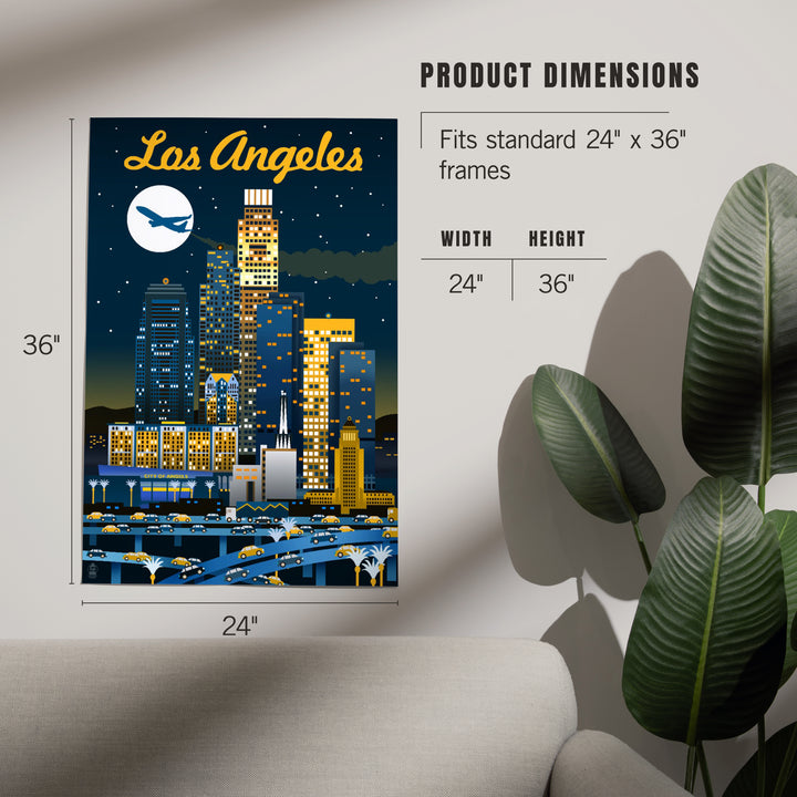 Los Angeles, Retro Skyline Series, Dark, Art & Giclee Prints Art Lantern Press 