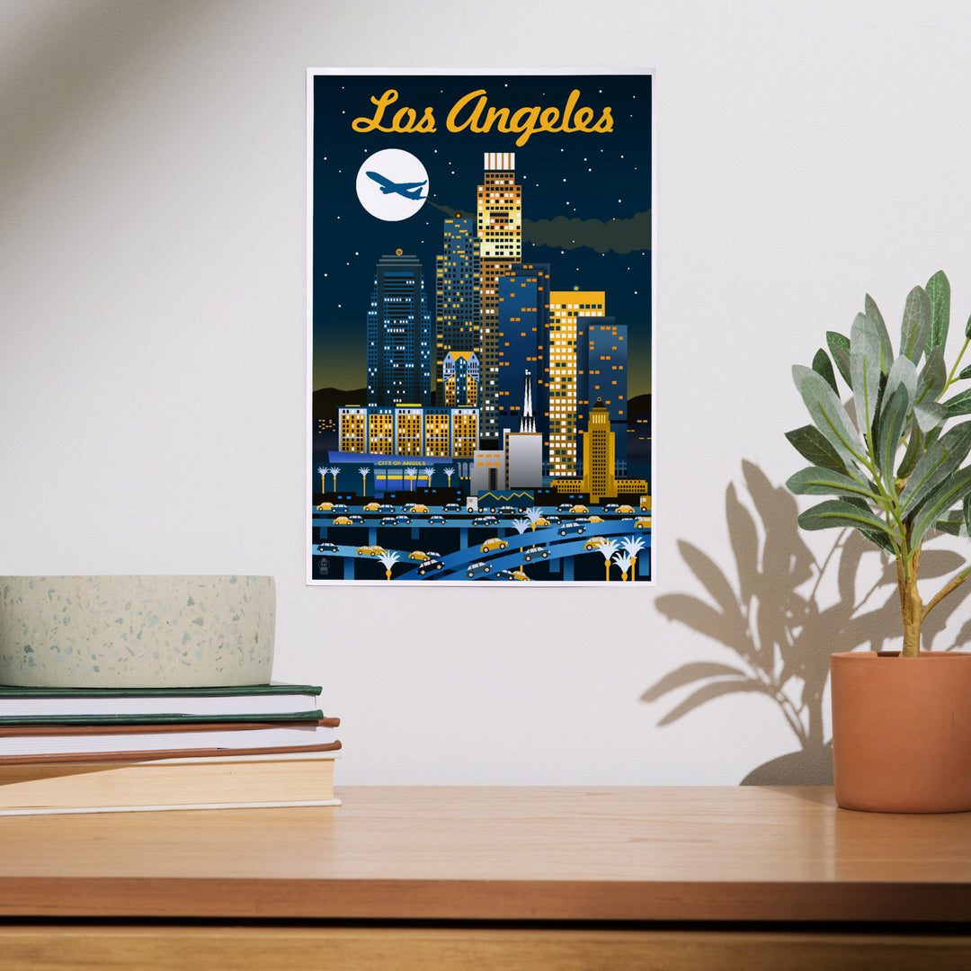 Los Angeles, Retro Skyline Series, Dark, Art & Giclee Prints Art Lantern Press 