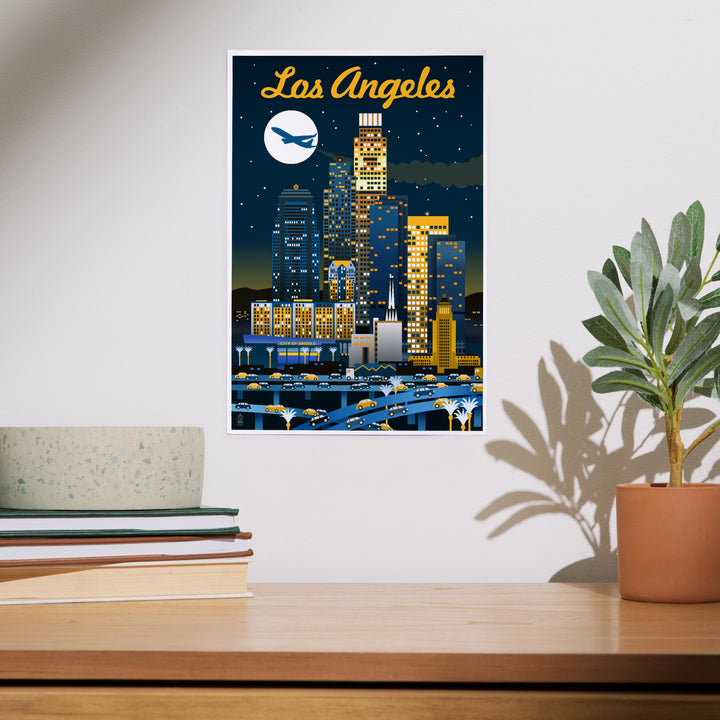 Los Angeles, Retro Skyline Series, Dark, Art & Giclee Prints Art Lantern Press 