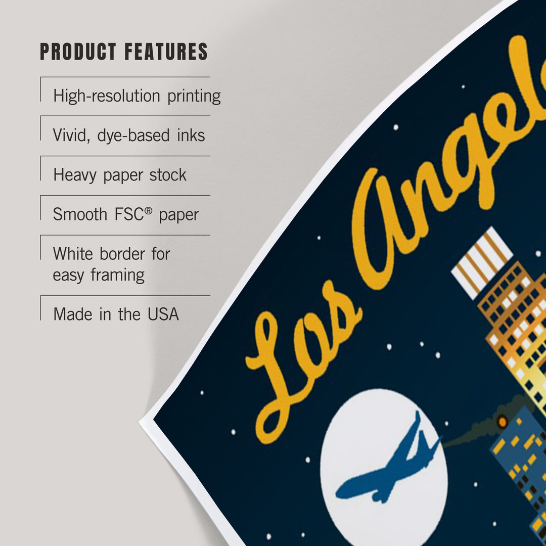 Los Angeles, Retro Skyline Series, Dark, Art & Giclee Prints Art Lantern Press 
