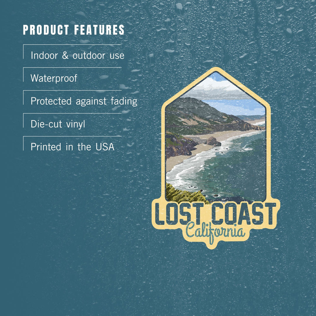 Lost Coast, California, Coastal Scene, Contour, Lantern Press Artwork, Vinyl Sticker Sticker Lantern Press 