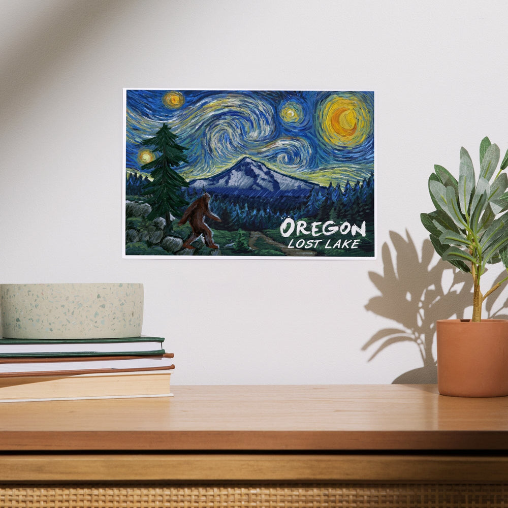 Lost Lake, Oregon, Bigfoot, Mt Hood, Starry Night, Art & Giclee Prints Art Lantern Press 