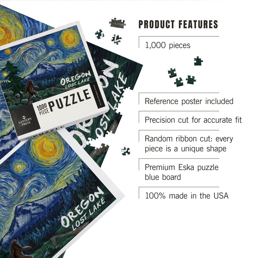 Lost Lake, Oregon, Bigfoot, Mt Hood, Starry Night, Jigsaw Puzzle Puzzle Lantern Press 