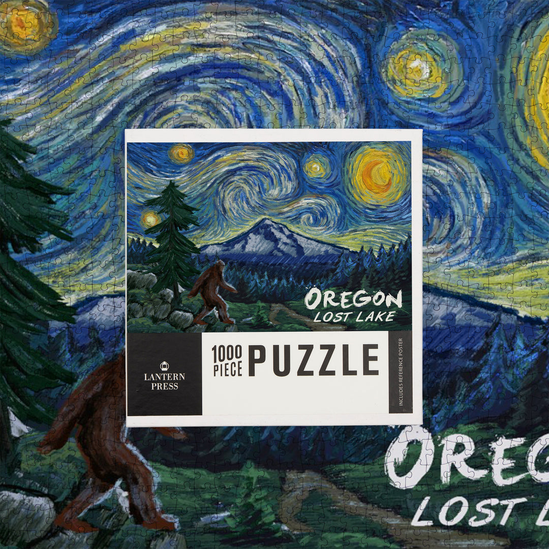 Lost Lake, Oregon, Bigfoot, Mt Hood, Starry Night, Jigsaw Puzzle Puzzle Lantern Press 