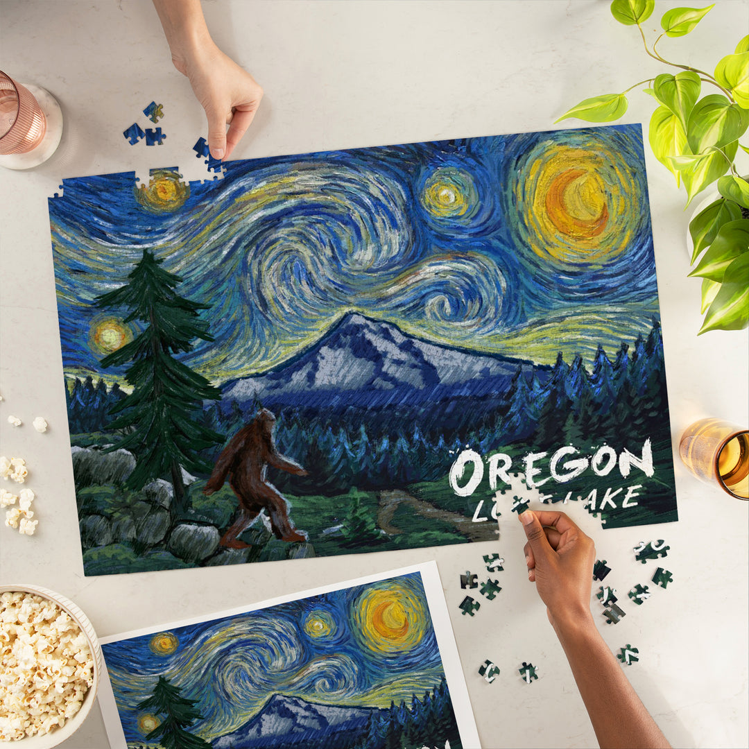 Lost Lake, Oregon, Bigfoot, Mt Hood, Starry Night, Jigsaw Puzzle Puzzle Lantern Press 