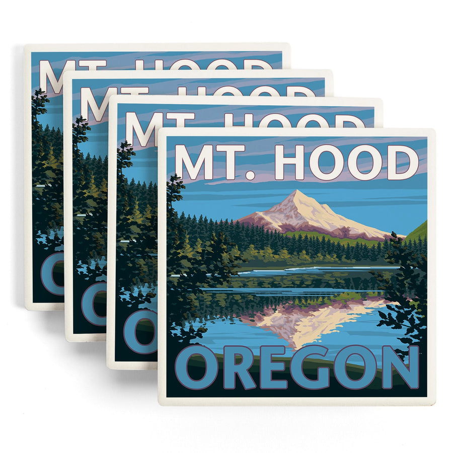 Lost Lake, Oregon, Mt. Hood, Lantern Press Artwork, Coaster Set - Lantern Press