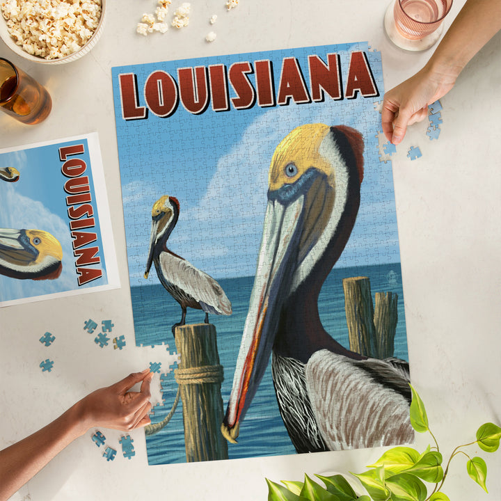 Louisiana, Brown Pelicans, Jigsaw Puzzle Puzzle Lantern Press 