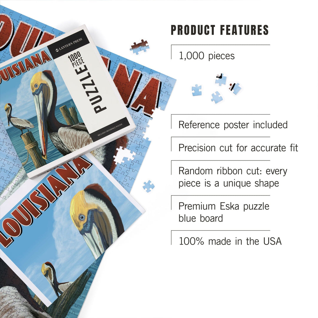 Louisiana, Brown Pelicans, Jigsaw Puzzle Puzzle Lantern Press 
