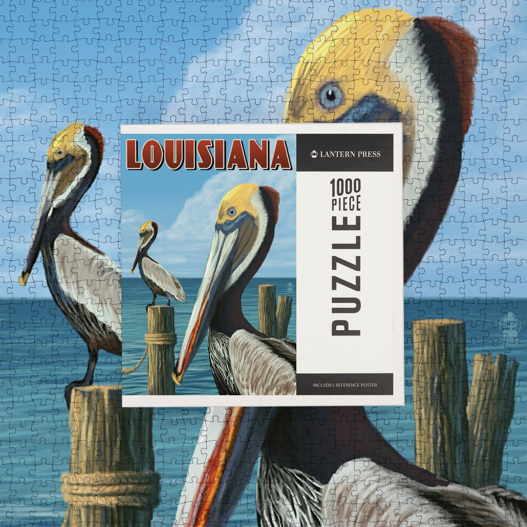 Louisiana, Brown Pelicans, Jigsaw Puzzle Puzzle Lantern Press 