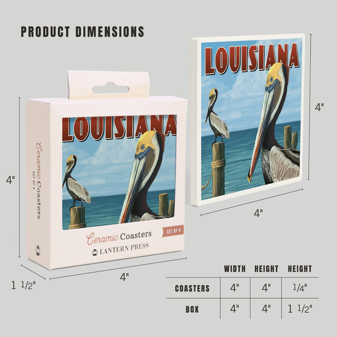 Louisiana, Brown Pelicans, Lantern Press Artwork, Coaster Set - Lantern Press