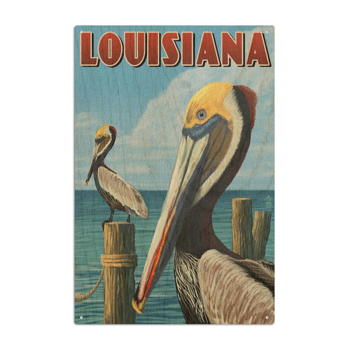 Louisiana, Brown Pelicans, Lantern Press Artwork, Wood Signs and Postcards Wood Lantern Press 10 x 15 Wood Sign 