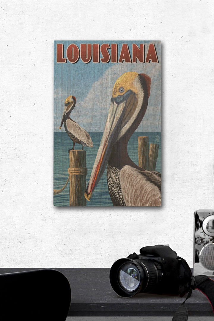 Louisiana, Brown Pelicans, Lantern Press Artwork, Wood Signs and Postcards Wood Lantern Press 12 x 18 Wood Gallery Print 