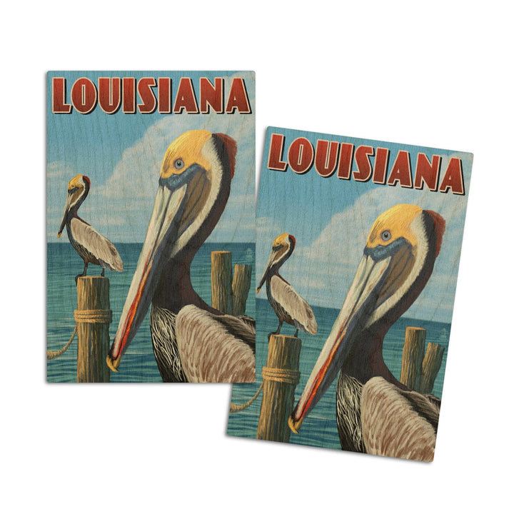 Louisiana, Brown Pelicans, Lantern Press Artwork, Wood Signs and Postcards Wood Lantern Press 4x6 Wood Postcard Set 