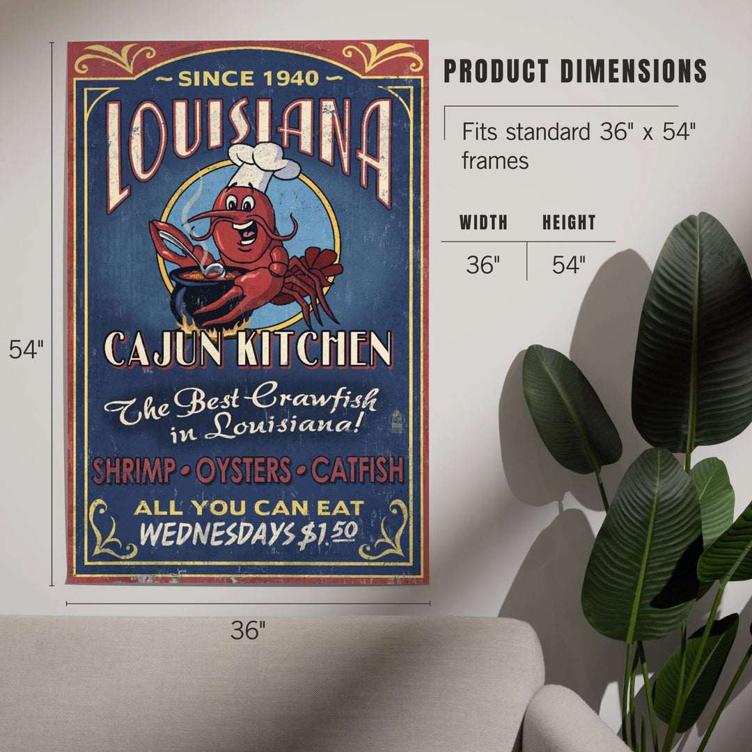 Louisiana, Cajun Kitchen Crawfish Vintage Sign, Art & Giclee Prints Art Lantern Press 