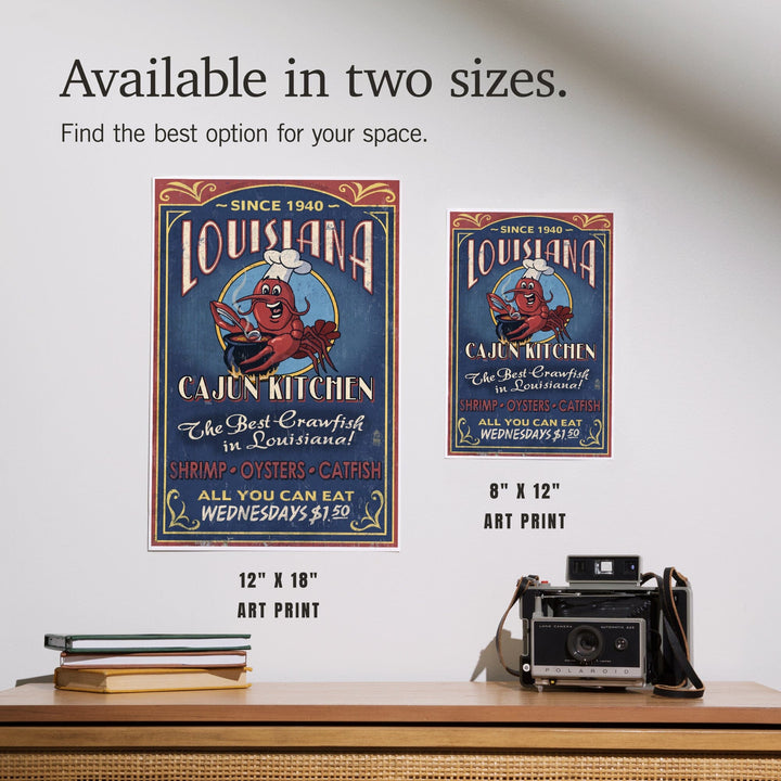 Louisiana, Cajun Kitchen Crawfish Vintage Sign, Art & Giclee Prints Art Lantern Press 