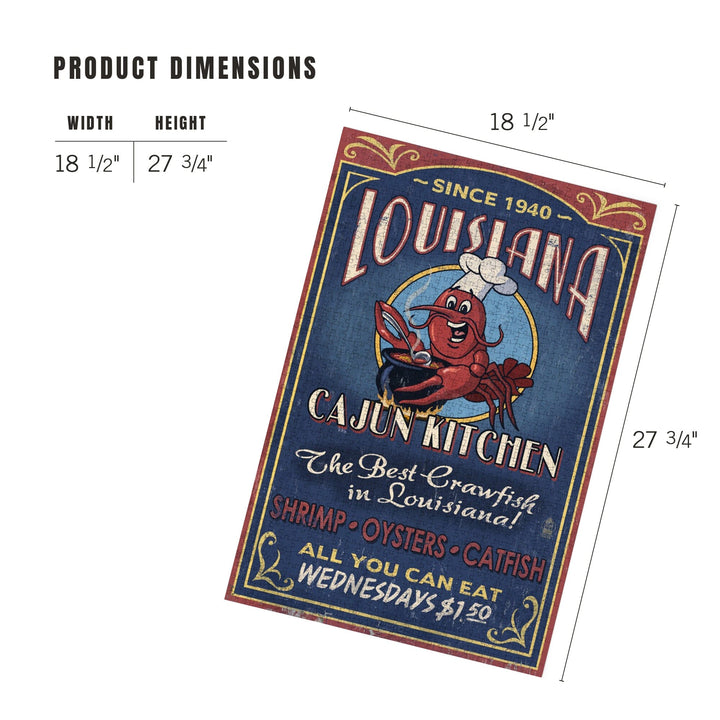 Louisiana, Cajun Kitchen Crawfish Vintage Sign, Jigsaw Puzzle Puzzle Lantern Press 