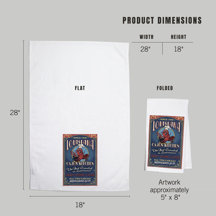 Louisiana, Cajun Kitchen Crawfish Vintage Sign, Organic Cotton Kitchen Tea Towels Kitchen Lantern Press 