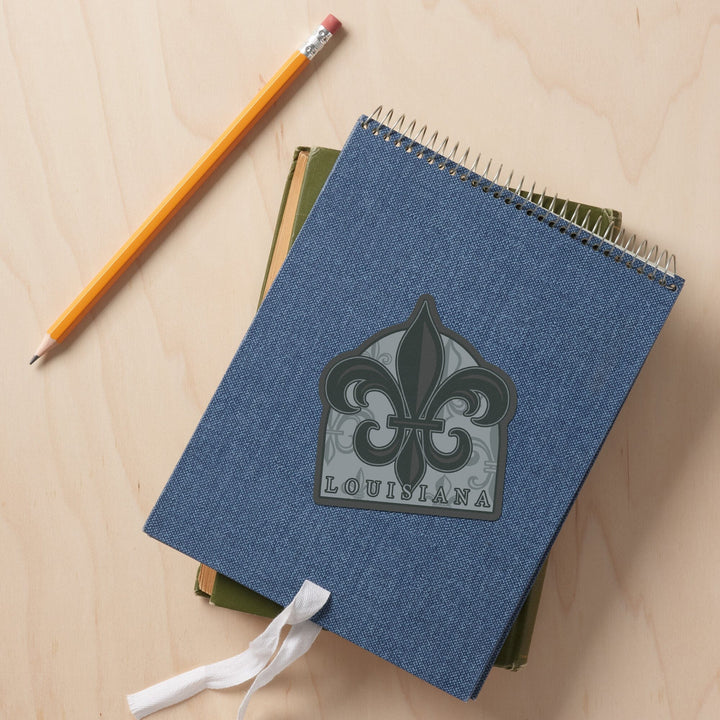 Louisiana, Fleur De Lis, Blue Pattern, Contour, Vinyl Sticker - Lantern Press