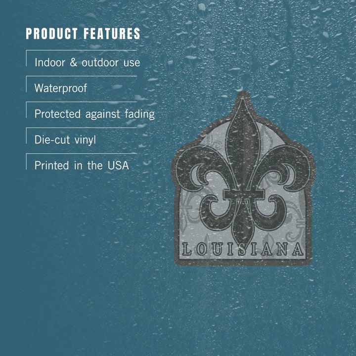 Louisiana, Fleur De Lis, Blue Pattern, Contour, Vinyl Sticker - Lantern Press