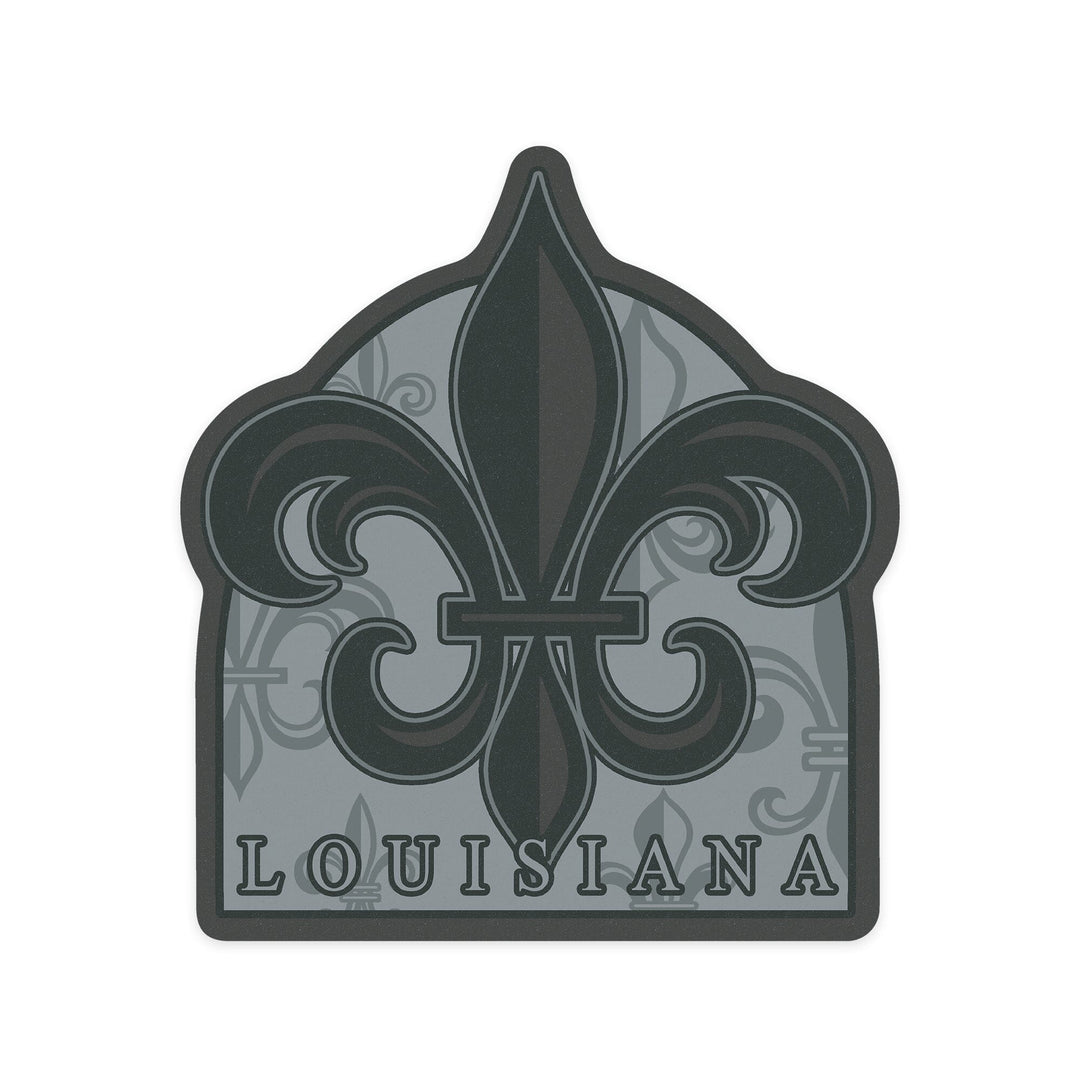 Louisiana, Fleur De Lis, Blue Pattern, Contour, Vinyl Sticker - Lantern Press