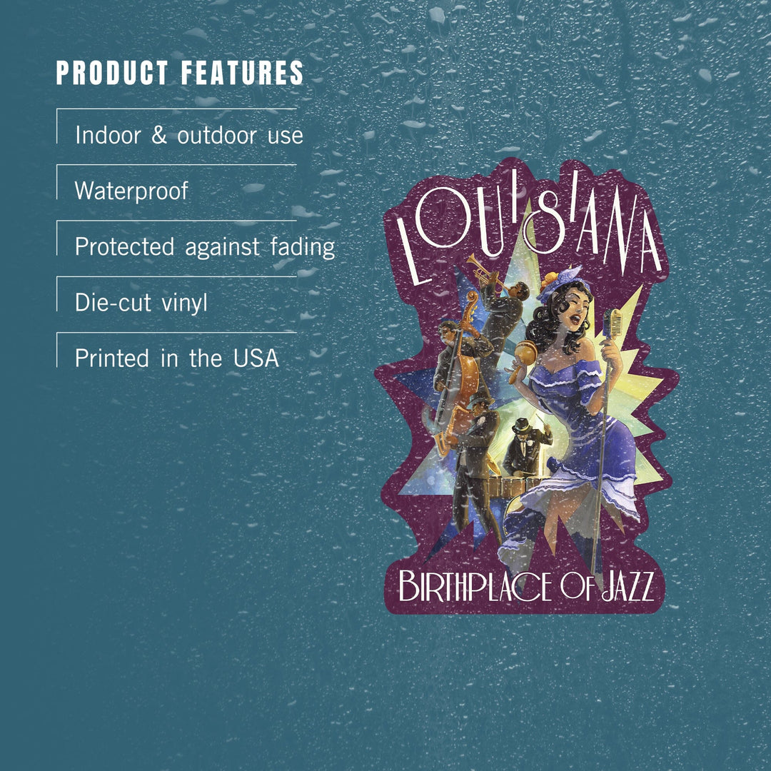 Louisiana, Jazz Scene, Contour, Vinyl Sticker - Lantern Press