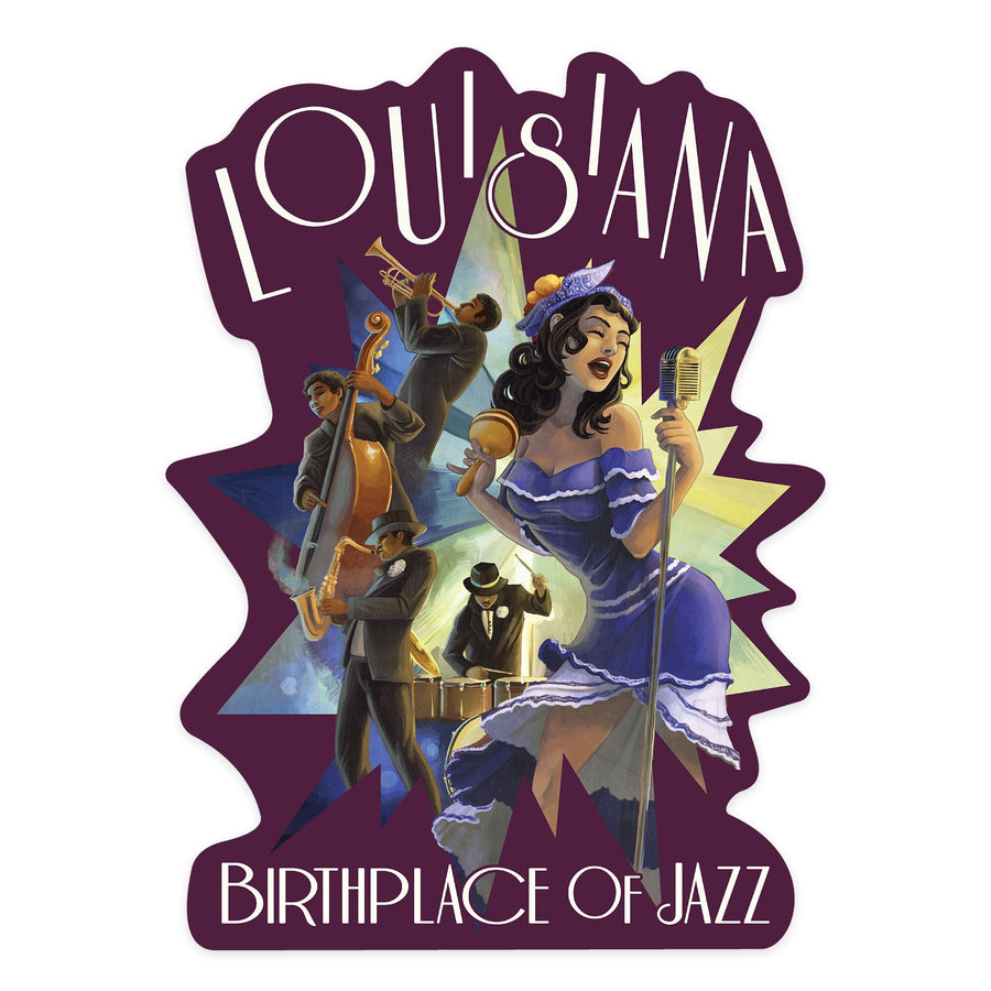 Louisiana, Jazz Scene, Contour, Vinyl Sticker - Lantern Press