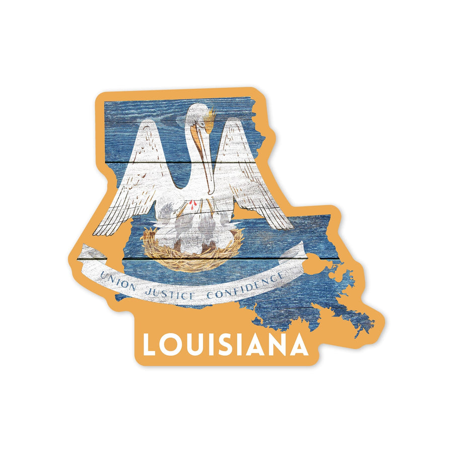 Louisiana, Rustic State Flag, Contour, Vinyl Sticker Sticker Lantern Press 