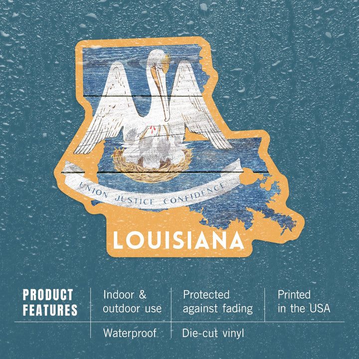 Louisiana, Rustic State Flag, Contour, Vinyl Sticker Sticker Lantern Press 