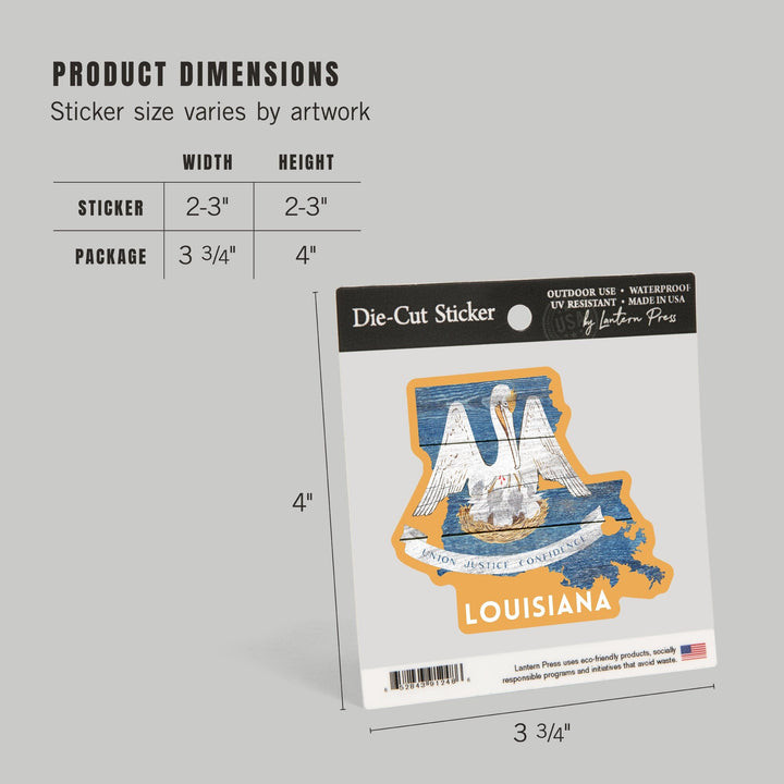 Louisiana, Rustic State Flag, Contour, Vinyl Sticker Sticker Lantern Press 