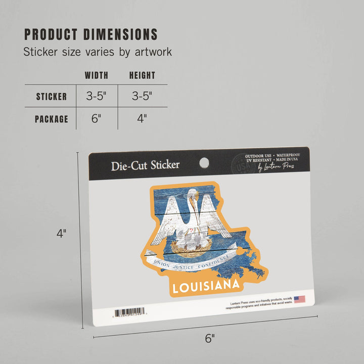 Louisiana, Rustic State Flag, Contour, Vinyl Sticker Sticker Lantern Press 