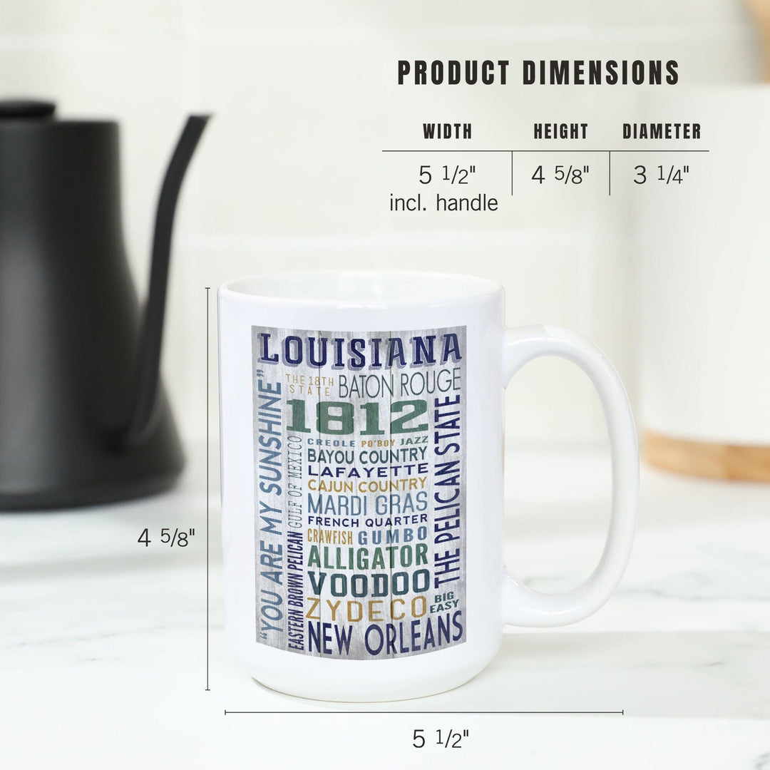 Louisiana, Rustic Typography, Lantern Press Artwork, Ceramic Mug Mugs Lantern Press 