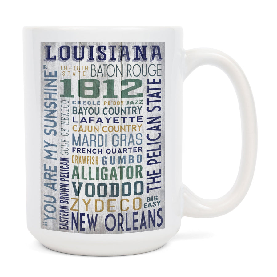 Louisiana, Rustic Typography, Lantern Press Artwork, Ceramic Mug Mugs Lantern Press 