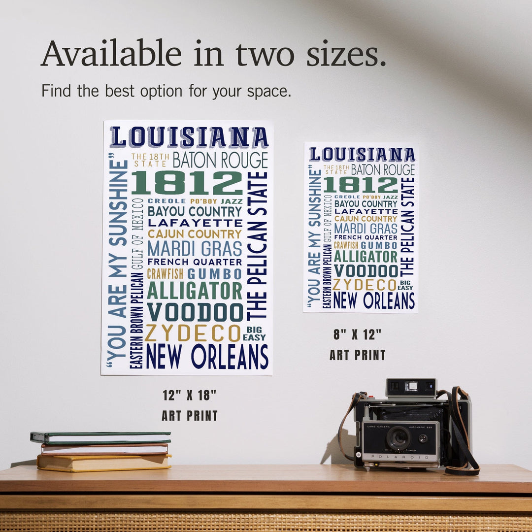 Louisiana, Typography, Art & Giclee Prints Art Lantern Press 