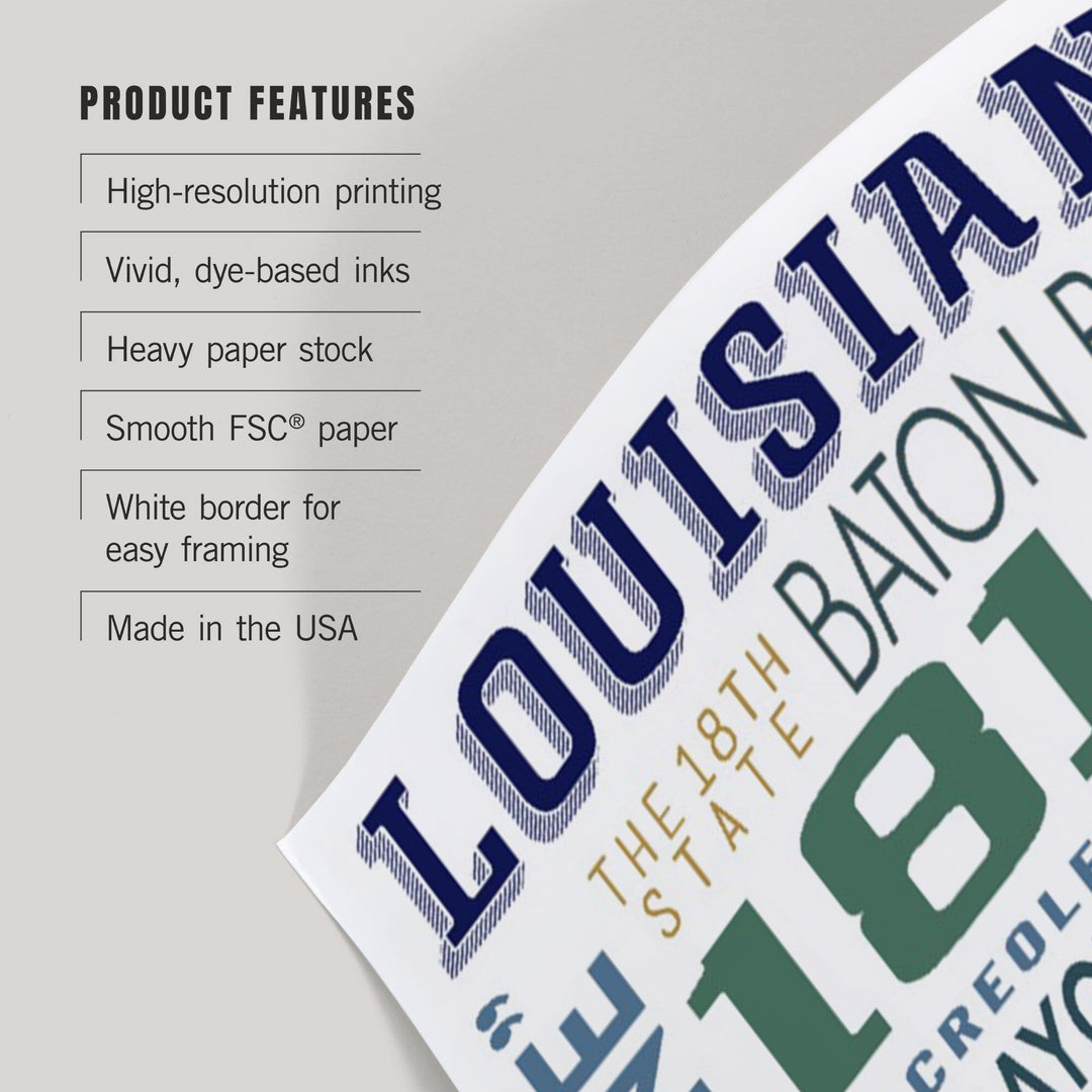 Louisiana, Typography, Art & Giclee Prints Art Lantern Press 