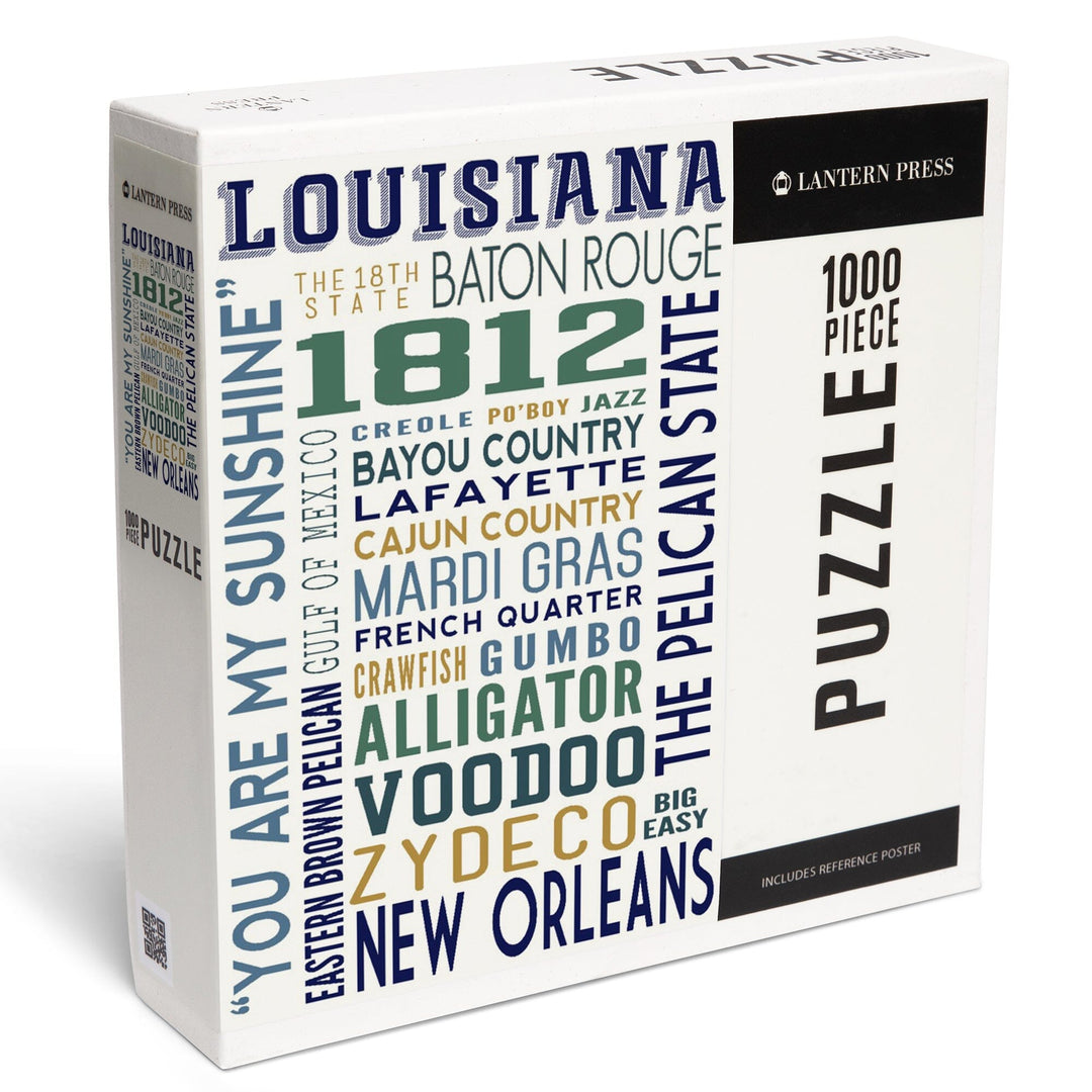 Louisiana, Typography, Jigsaw Puzzle Puzzle Lantern Press 