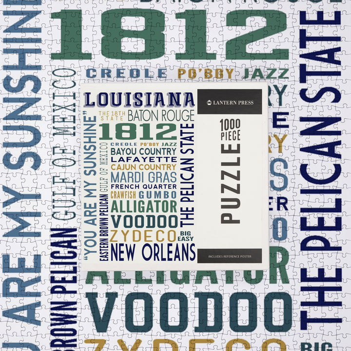 Louisiana, Typography, Jigsaw Puzzle Puzzle Lantern Press 