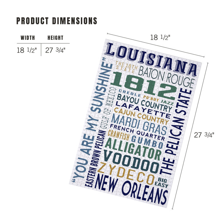 Louisiana, Typography, Jigsaw Puzzle Puzzle Lantern Press 
