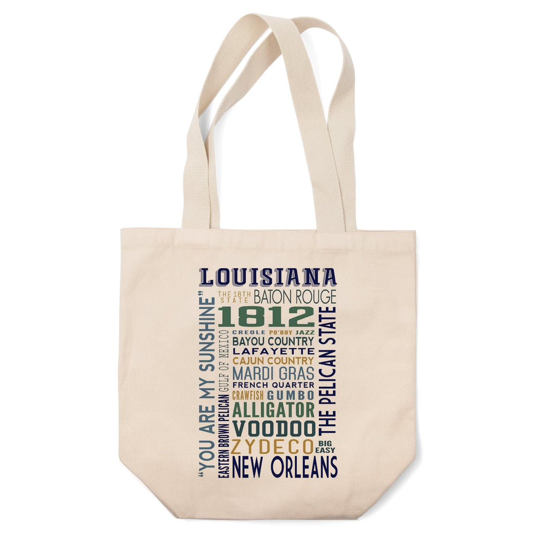 Louisiana, Typography, Lantern Press Artwork, Tote Bag Totes Lantern Press 