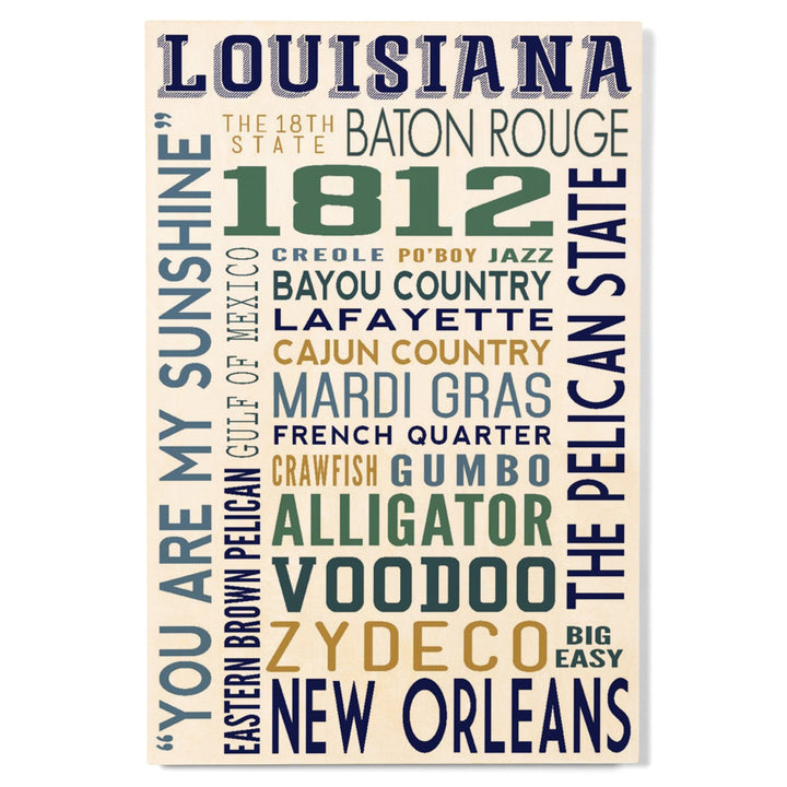 Louisiana, Typography, Lantern Press Artwork, Wood Signs and Postcards Wood Lantern Press 