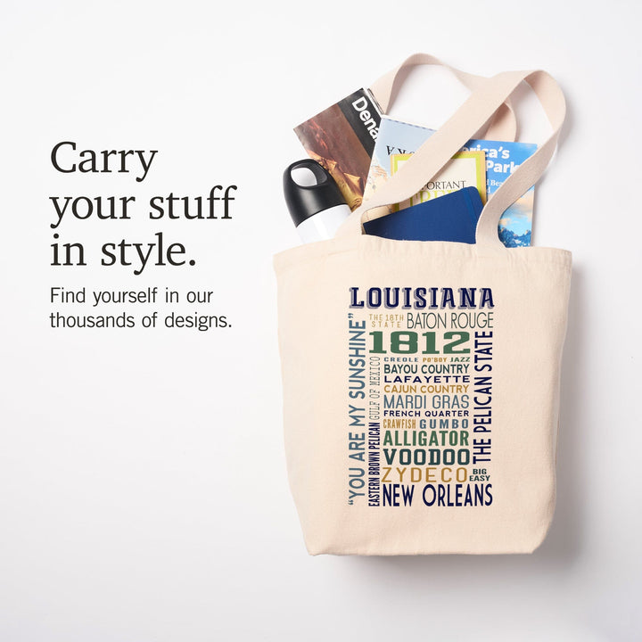 Louisiana, Typography, Tote Bag Totes Lantern Press 