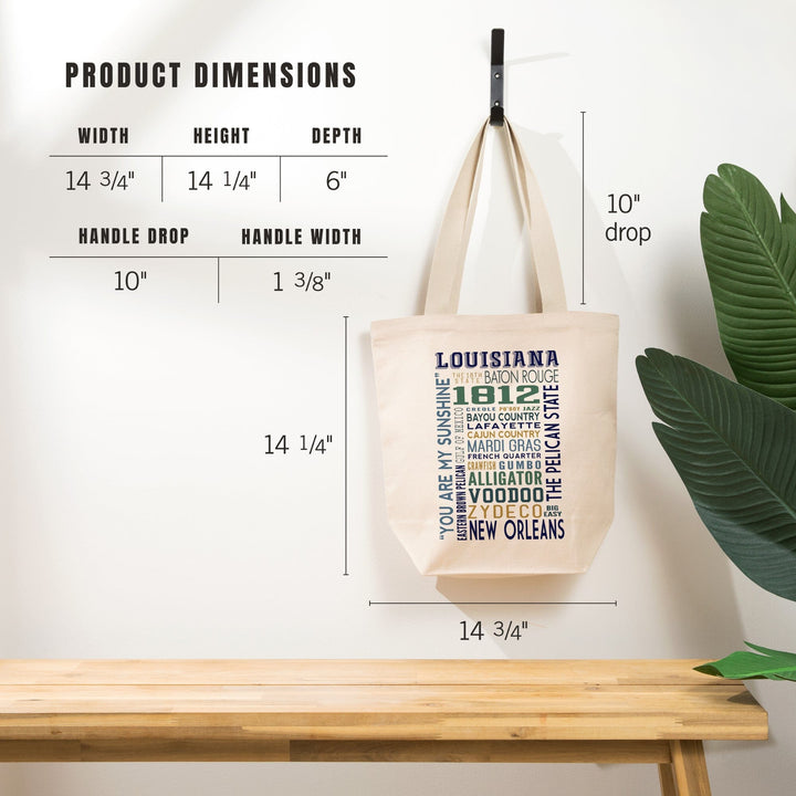 Louisiana, Typography, Tote Bag Totes Lantern Press 