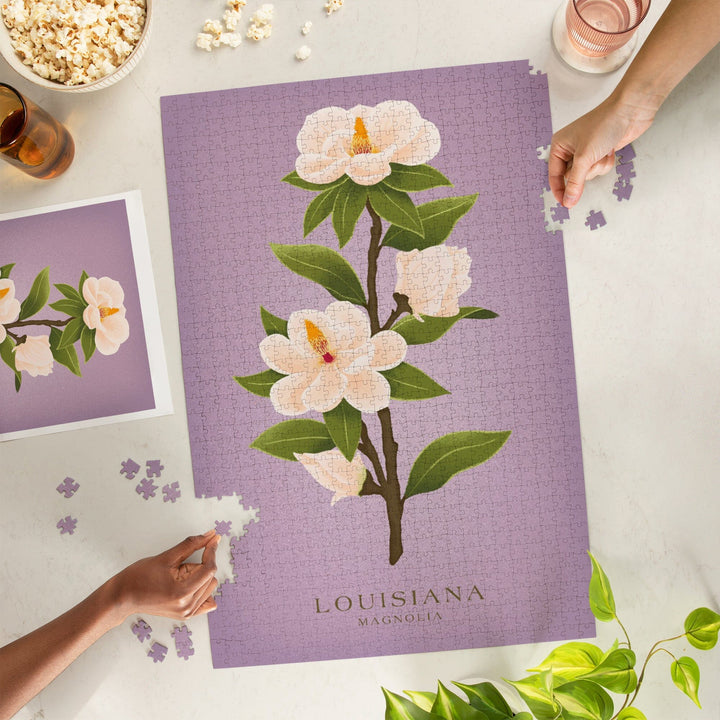 Louisiana, Vintage Flora, State Series, Magnolia, Jigsaw Puzzle Puzzle Lantern Press 